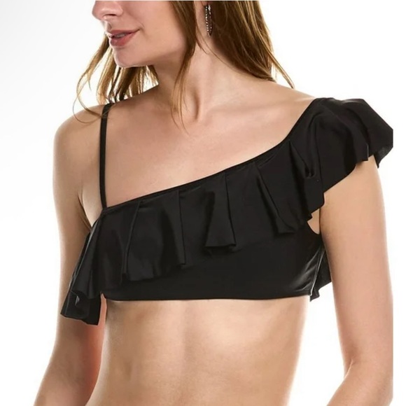 Tops - Women’s asymmetrical Ruffle Black One shoulder Bikini Top Size small